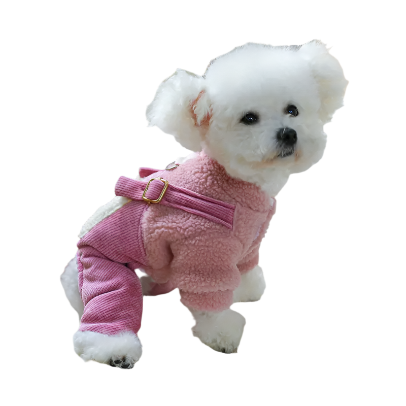 PINK HEART WARM PLUSH DOG JUMPSUIT