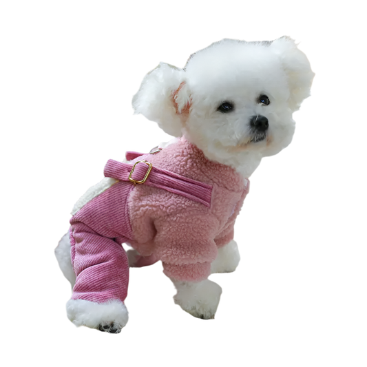 PINK HEART WARM PLUSH DOG JUMPSUIT