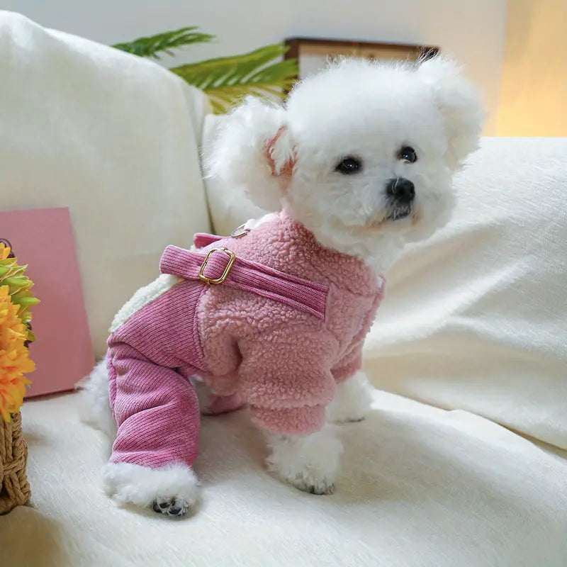 PINK HEART WARM PLUSH DOG JUMPSUIT