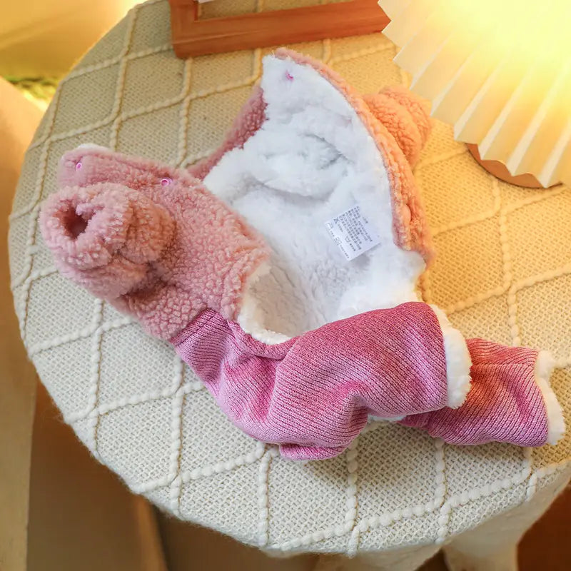 PINK HEART WARM PLUSH DOG JUMPSUIT