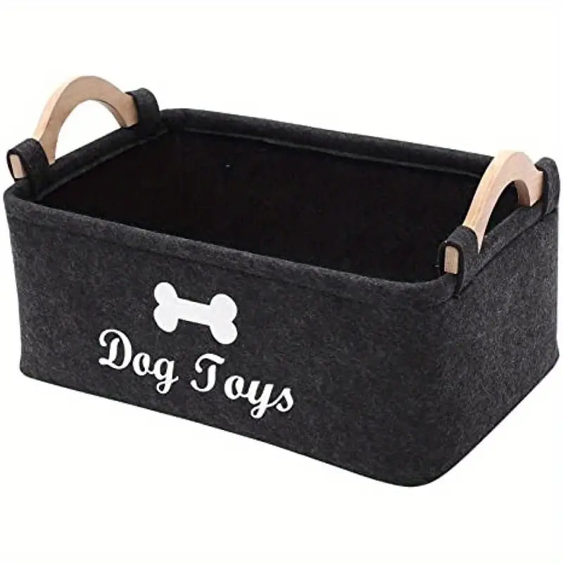 Grey Rectangular Felt Dog Toy Storage Basket