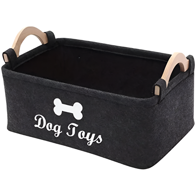 Grey Rectangular Felt Dog Toy Storage Basket