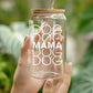 16oz Engraved Dog Mom Coffee Glass with Bamboo Lid – Unique Gift for Dog Lovers