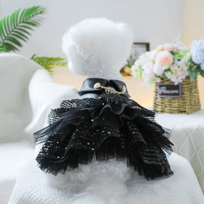 SPARKLING SEQUIN MINI LEATHER DOG DRESS