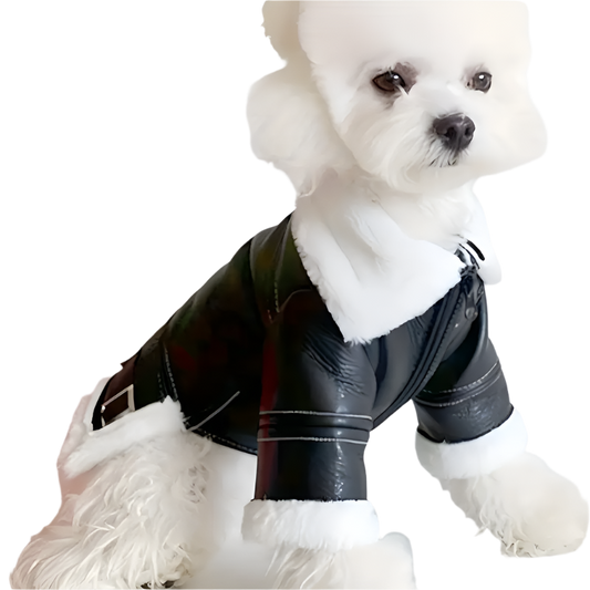 FAUX LEATHER FUR-TRIM DOG JACKET