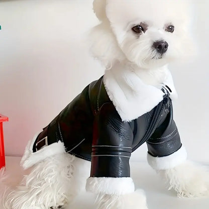 FAUX LEATHER FUR-TRIM DOG JACKET