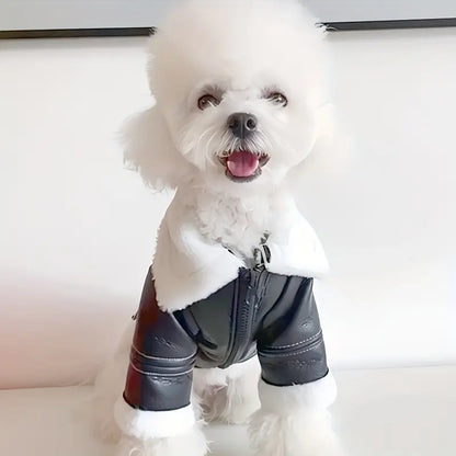 FAUX LEATHER FUR-TRIM DOG JACKET