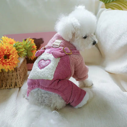 PINK HEART WARM PLUSH DOG JUMPSUIT