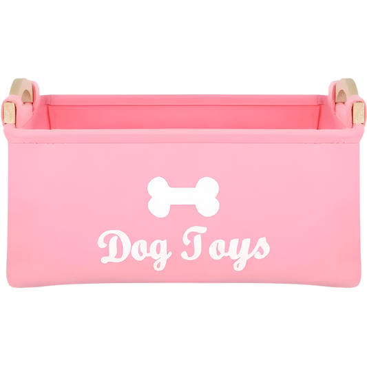 Pink Rectangular Felt Dog Toy Storage Basket