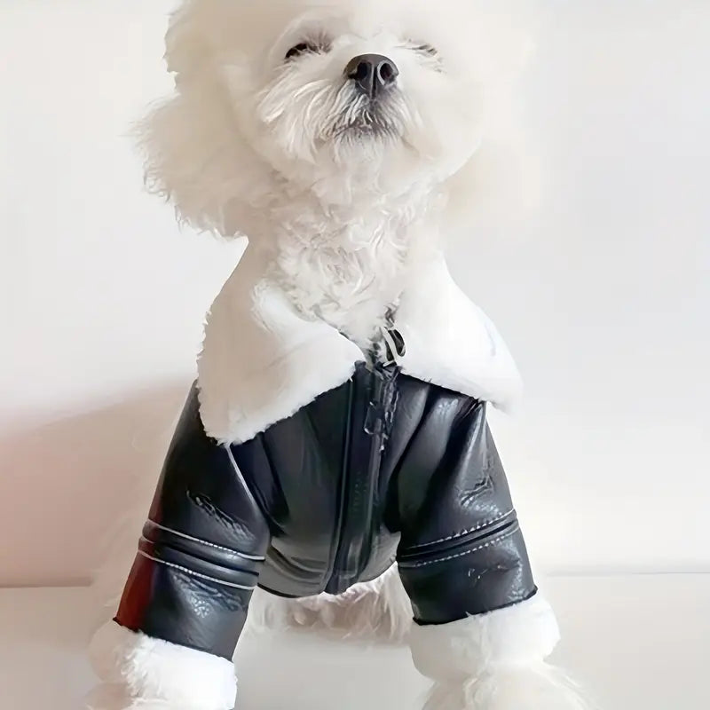 FAUX LEATHER FUR-TRIM DOG JACKET