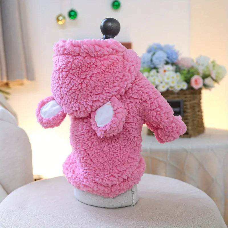 PINK TEDDY BEAR WARM PLUSH DOG HOODIE