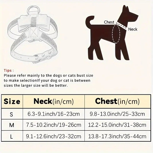 Glam Rhinestone Pet Bow Harness for Small and Medium Dogs