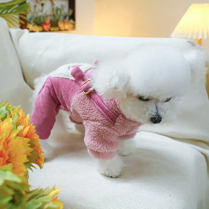 PINK HEART WARM PLUSH DOG JUMPSUIT