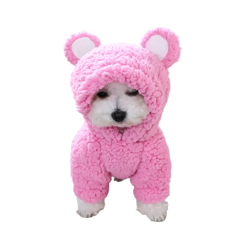 PINK TEDDY BEAR WARM PLUSH DOG HOODIE