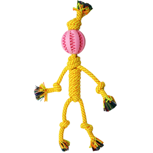 18 IN KNOTTED YELLOW & PINK DOG PULL TOY