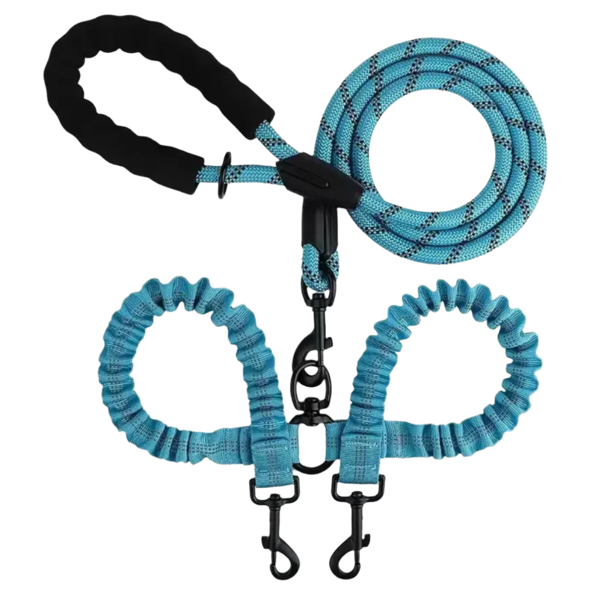 Two-Dog Walking Leash with 360° No-Tangle Swivel, Shock-Absorbing Bungee, and Reflective Design for Safe, Comfortable Walks. Durable, adjustable, and perfect for training and daily strolls.