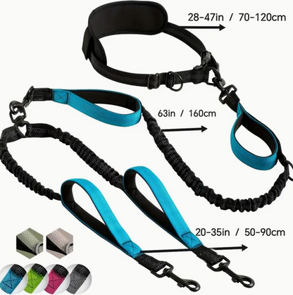 2 in 1 Hands-Free Double Dog Leash for 2 Medium and Large Dogs with Padded Handles, No Pull, Tangle Free, Reflective Stitches for Training, Hiking, Running, and Walking