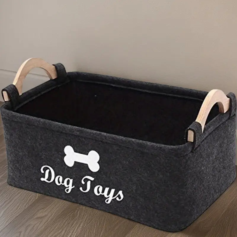 Grey Rectangular Felt Dog Toy Storage Basket