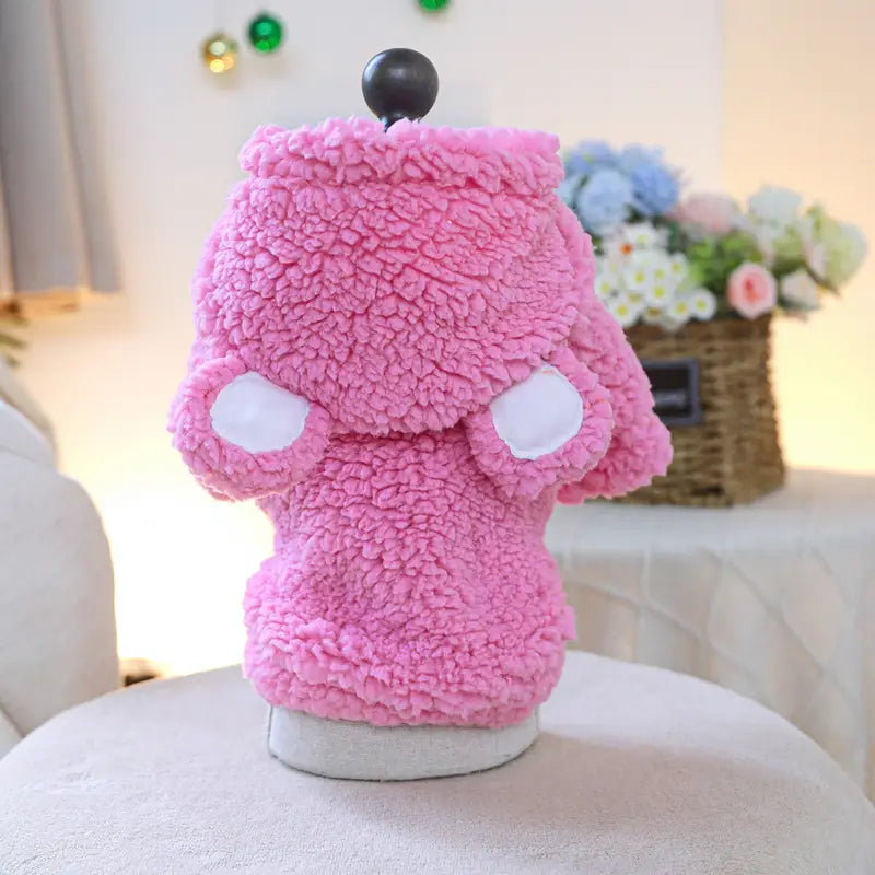 PINK TEDDY BEAR WARM PLUSH DOG HOODIE