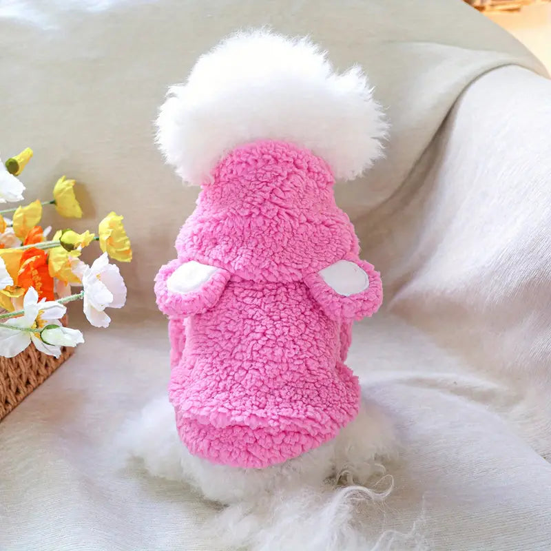 PINK TEDDY BEAR WARM PLUSH DOG HOODIE