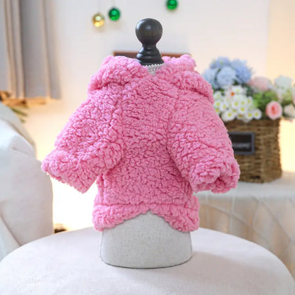 PINK TEDDY BEAR WARM PLUSH DOG HOODIE