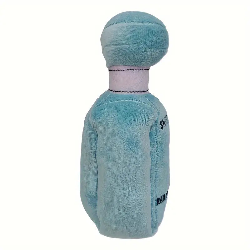 SNIFFANY EAU DE PAWFUM Teal Blue Parfum Bottle Plush Chew Toy with Squeaker for Interactive Pet Play and Dental Health