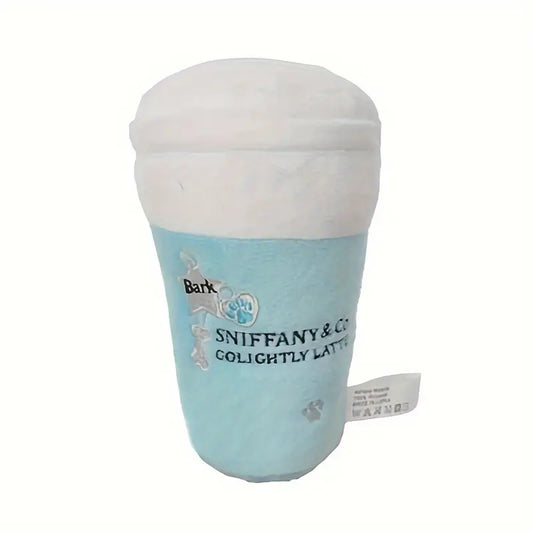 SNIFFANY & CO GO LIGHTLY LATTE Mug Teal Blue Plush Chew Toy with Squeaker for Interactive Pet Play and Dental Health