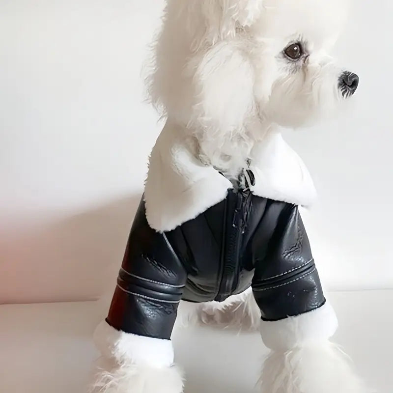 FAUX LEATHER FUR-TRIM DOG JACKET